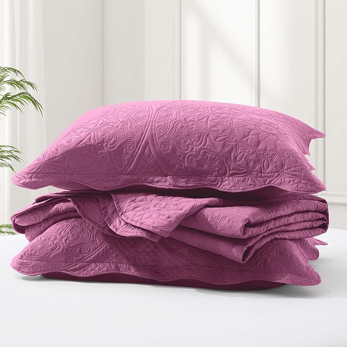 IR Imperial Rooms 10 Pack Queen Quilt Bedding Set (90" x 96") - Bulk Wholesale for Hotels, Guest Bedroom & Airbnbs - Lightweight Microfiber Reversible Floral Embossed Quilts Bedspreads (Purple)
