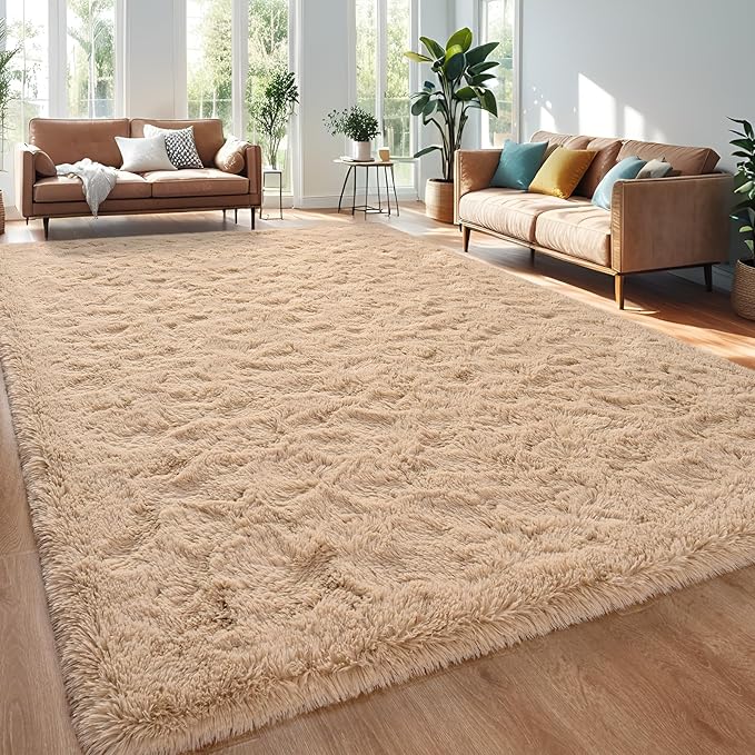 Beige Area Rug 8x10 Large Rugs for Living Room Bedroom, Fluffy Soft Rug Modern Carpets for Kids Room, Non-Skid Rectangular Indoor Rug for Girls Boys Playroom Nursery Room Home Decor