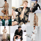 SWOMOG Men's Satin Robe Silky Kimono Bathrobe with Shorts Set Lightweight Soft Loungewear Nightwear