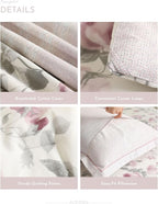 ALEISSEL Vintage Cotton 3pcs Floral Comforter Sets King Size - Dusty Rose & Soft Gray Foliage on White, Blush French Striped Patchwork Reverse, Neutural Lightweight Bedding Sets(King 104"×90")