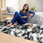 Noahas Runner Rug for Hallway,2'x6' Tie-Dyed Black and White Long Area Rugs for Bedroom Living Room,Non Slip Thick Shag Carpet for Entryway Dorm Bedside Kids Room