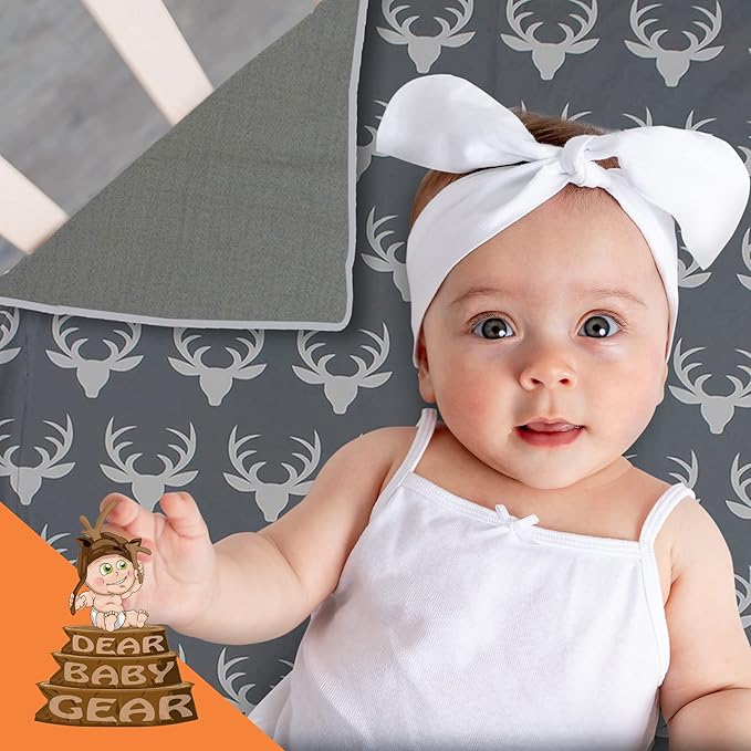 Dear Baby Gear Baby Blankets - Infant Essentials, Newborn Essentials, and Cute Stuff for Toddler Crib - Toddler Blankets for Boy and Girll - White Antlers on Grey, Slate Grey Muslin, 45" x 45"