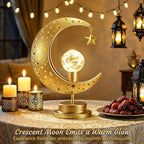 Lewondr Ramadan Moon Lamp, Crescent Moon with Star Table Lamp, Battery Powered Ramadan Desk Lamp Decorations Crescent Table Light Bedside Night Stand Desktop Living Room Home Decor, Eid Mubarak Decor