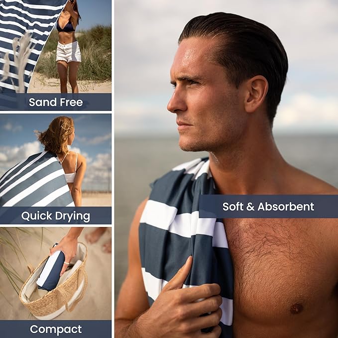 SummerSand Microfiber Beach Towel Extra Large (79 x 39.5 in) - Quick Dry, Sand Free - Compact and Lightweight for Travel - Recycled Materials - Travel Bag Incl - Oversized Pool Towel – Deep Blue