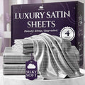 SLEEP SANCTUARY Satin Sheets Full Size – 4 Piece Luxury Silky Bed Set, Softer Than Silk, 15" Deep Pocket, Cooling & Wrinkle-Free, Moisture-Wicking & Breathable for Hair & Skin (Striped Grey)