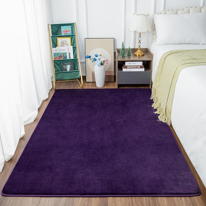 Przemy Washable Area Rug for Living Room Bedroom, 5x7 Feet Dark Purple Memory Foam Rug, Super Soft Modern Indoor Carpet for Kids Room Girls Boys Dorm Nursery Decor Mat