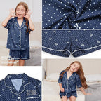 QPANCY Kids Satin Pajamas Sets Baby Boy Girl Button-Down Silk Sleepwear 2 Piece Short Sleeve Loungewear Clothes Set