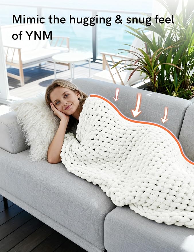 YnM Chunky Throw Blanket, Medium-Weight, Hand Knitted with Chenielle Yarn, Skin Friendly, Ventilated and Breathable, Machine Washable, Home Décor Piece for Couch, Sofa and Bed (White, 50x60 Inch)