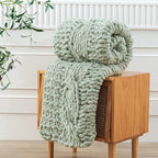 WESHIONGOO Chunky Knit Blanket Throw 50"×60" Knitted Throw Blankets for Couch Bed Fluffy Soft Blanket with Jumbo Chenille Yarn Thick 100% Handmade (Sage Green)