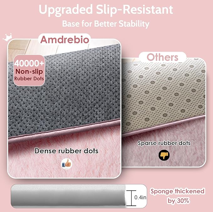 Amdrebio Pink Area Rugs for Bedroom Girls, Cute Fluffy Fuzzy Shag Rug 5x7 for Living Room, Kids Room, Kawaii Plush Fur Indoor Floor Carpet for Teens, Baby, Nursery, Preppy Dorm, Home Decor Aesthetic