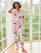 Ekouaer Silk Satin Pajamas Set Women Short Sleeve Sleepwear Soft Button Down Loungewear Pjs Set