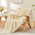 BEDELITE Beige Throw Blanket Twin Size for Bed- Super Soft and Warm 3D Checkered Fluffy Fuzzy Fleece Blanket, Luxurious Plush Cozy Blanket for Room Decor Fall and Winter, 60x80 inches