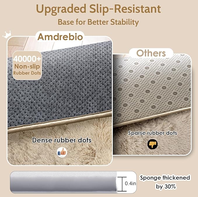 Amdrebio Beige Area Rugs for Bedroom Kids Room, Fluffy Plush Shaggy Furry Fuzzy Rug 4x6 for Living Room Decor Aesthetic, Soft Cute Shag Neutral Tan Carpet for Teens Baby Nursery Playroom Preppy Dorm