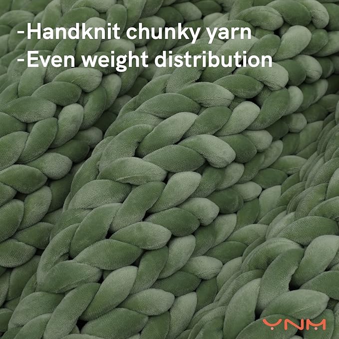 YnM Velvet Weighted Blanket, Handmade Chunky Knitted Design, Soft and Cozy, Temperature Regulating and Breathable, Machine Washable Throw for Sleep or Home Decor (Avocado Green, 80x87 Inch, 25lbs)