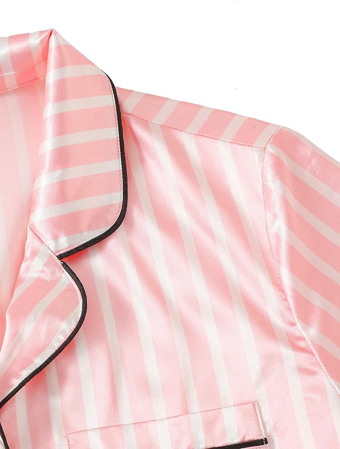 WDIRARA Women's Sleepwear Satin Short Sleeve Shirt and Shorts Pajama Set