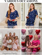 Silk Pajamas for Women Short Sleeve Satin 2 Piece Pj Set Soft V Neck Sleepwear Loungewear, S-XXL
