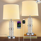 GRUENLICH Crystal Table Lamp Set of 2, 3-Way Dimmable Nightstand Lamp with Touch Control, USB C+A Charging Ports for Living Room Bedroom End Tables Office and Entryway （Silver）