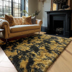 Amdrebio Black Gold Yellow Grey Rugs for Bedroom Living Room Decor, Fluffy Furry Fuzzy Shaggy Area Rug 4x6 for Kids Room Dorm Home Office, Modern Cool Leopard Cheetah Shag Carpet for Teen Boys Men