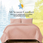 Southshore Fine Living, Inc. Oversized Bedding Quilt, Lightweight Bedding, Twin XL Bedspreads for Adult, Soft Coverlet 2-Piece Set with One Matching Pillow Sham, All Season Twin/XL Quilts, Pastel Pink