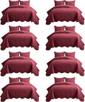 IR Imperial Rooms 8 Pack California King Quilt Bedding Set (118"x106") - Bulk Wholesale for Hotels, Guest Bedroom & Airbnbs - Microfiber Reversible Floral Embossed Quilts Bedspreads (Burgundy)