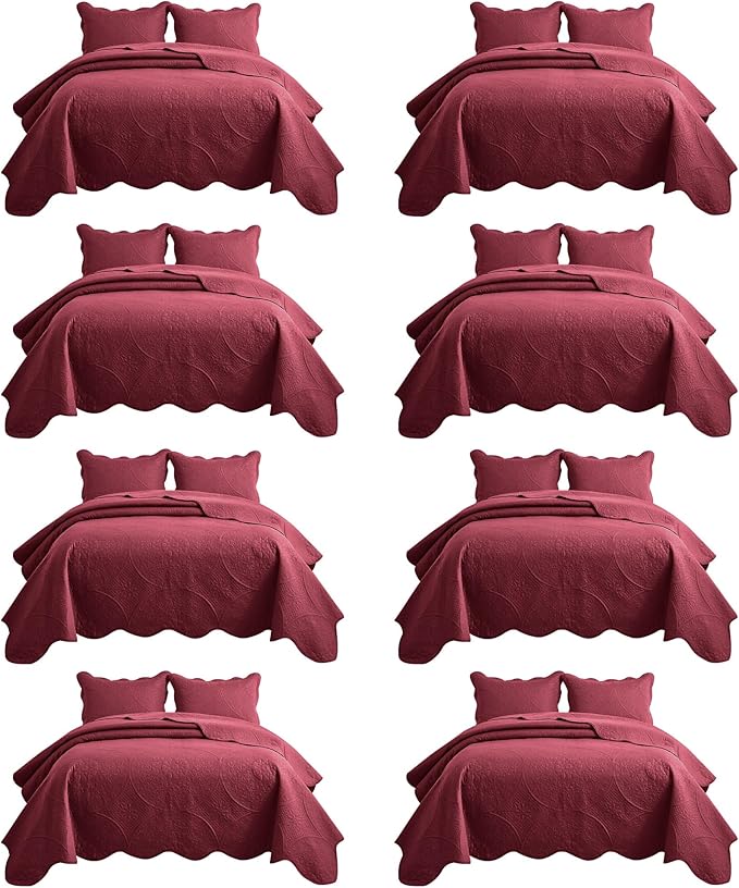 IR Imperial Rooms 8 Pack Quilt King Size Bedding (106" x 96") - Bulk Wholesale for Hotels, Guest Bedroom & Airbnbs - Lightweight Microfiber Reversible Floral Embossed Quilts Bedspreads (Burgundy)