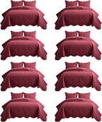 IR Imperial Rooms 8 Pack Quilt King Size Bedding (106" x 96") - Bulk Wholesale for Hotels, Guest Bedroom & Airbnbs - Lightweight Microfiber Reversible Floral Embossed Quilts Bedspreads (Burgundy)