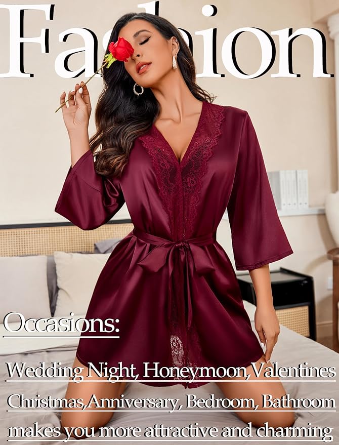 Avidlove Women's Kimono Robe Short Satin Pure Short Silky Robes