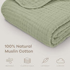Comfy Cubs Muslin Baby Blanket - Soft, Lightweight, 6-Layer Cotton Swaddle Blankets for Newborns, Infants & Toddlers - 40" x 40" Large, Breathable & Versatile for Sleeping & Tummy Time - Sage