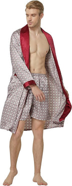 Tony & Candice Men's Satin Robe Lightweight Long Sleeve Silk Kimono Bathrobe with Shorts Set Sleepwear