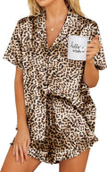 Ekouaer Womens Satin Pajamas Set Button Down 2 Piece Silk Pjs Shorts Set Ruffle Lingerie Notch Collar Sleepwear