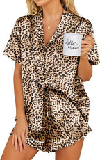 Ekouaer Womens Satin Pajamas Set Button Down 2 Piece Silk Pjs Shorts Set Ruffle Lingerie Notch Collar Sleepwear