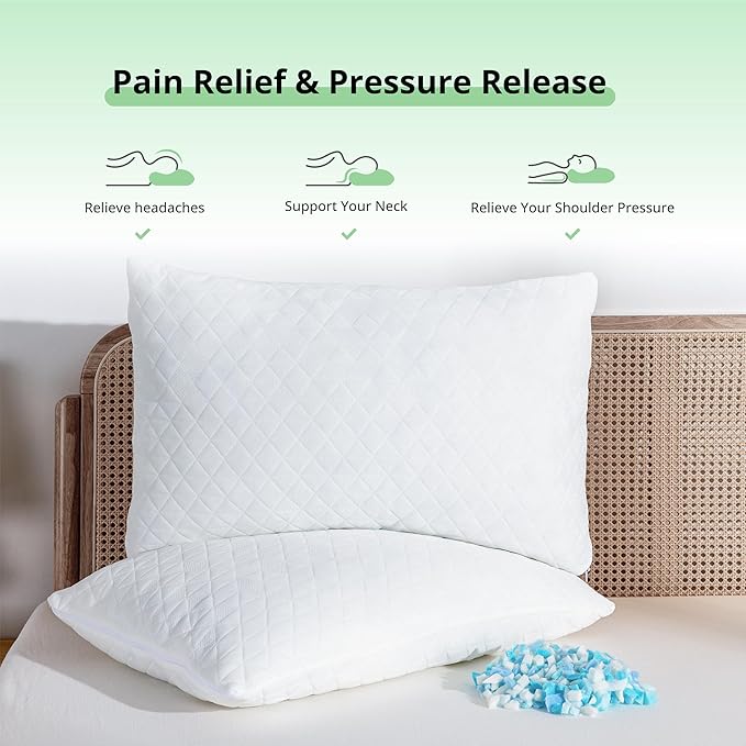 EGOHOME Shredded Memory Foam Pillows, Adjustable Bed Pillows for Side, Back or Stomach Sleepers, Neck Pillows for Sleeping, Queen Size Pillow with Removable Cover (2 Pack)