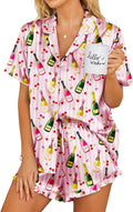 Ekouaer Womens Satin Pajamas Set Button Down 2 Piece Silk Pjs Shorts Set Ruffle Lingerie Notch Collar Sleepwear