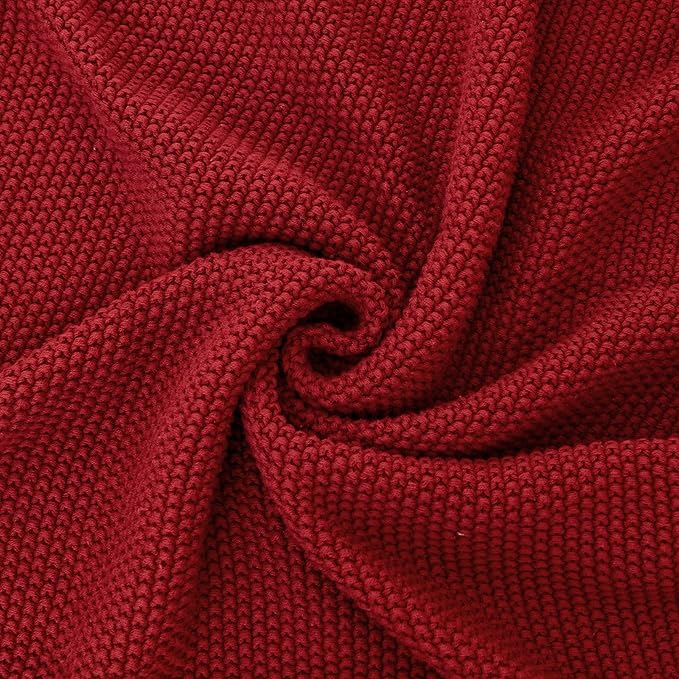 Longhui bedding Burgundy Cotton Cable Knit Throw Blanket for Couch Sofa Chair Bed Home Decorative, 3.4 Pounds 60 x 80 Inch Woven Throw Blankets with Bonus Laundering Bag