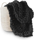 Adyrescia Chunky Knit Blanket Throw | 100% Hand Knit with Jumbo Chenille Yarn (40"x50", Raven Black)