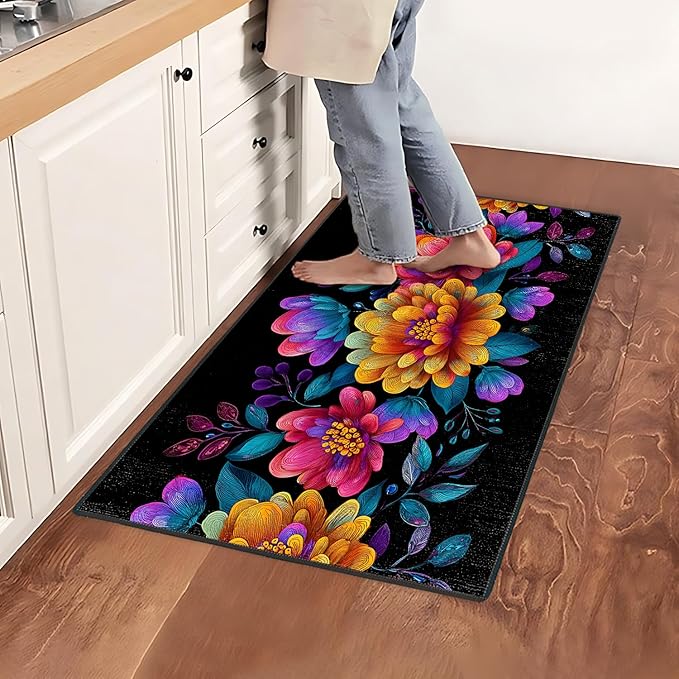 Flower Area Rug 2x3 ft Entry Rug Washable Boho Rugs Non Slip Low Pile Floral Door Mat Small Carpet for Bedroom, Bedside, Kids Room, Office, Dining Room