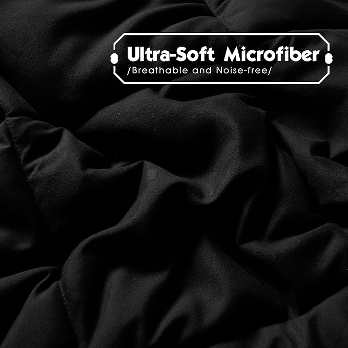 HIG 3pc Black Full Size Comforter Set - All Season Reversible Down Alternative Comforter with Two Shams - Quilted Duvet Insert with Corner Tabs - Box Stitched Blanket - Breathable, Soft, Fluffy