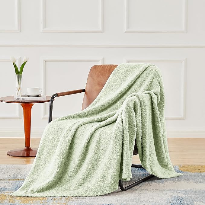 CYMULA Knit Throw Blanket for Mint Green - Super Soft Lightweight Plush Fuzzy Fluffy Cozy Blankets and Throws for Sofa Bed, 50 x 60 inches