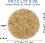 15.7 Inches Mini Khaki Round Faux Fur Sheepskin Area Rug, Fluffy Small Circle Rugs Cushion for Chair, Furry Carpet for Nail Desk, Shaggy Circular Rug Plush Rug