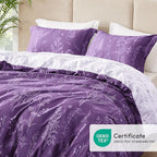 Love's cabin Dark Purple Full Comforter Set - Full Size Comforter Set, 3 Pieces Cute Floral Bedding Sets for All Seasons,1 Soft Reversible Botanical Flowers Comforter and 2 Pillow Shams