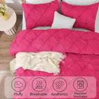 BEDELITE Hot Pink King Size Comforter Set - 3 Pieces Boho Pintuck Bedding Comforter Sets, Lightweight Soft & Warm King Bedding Set with 2 Pillowcases for All Season