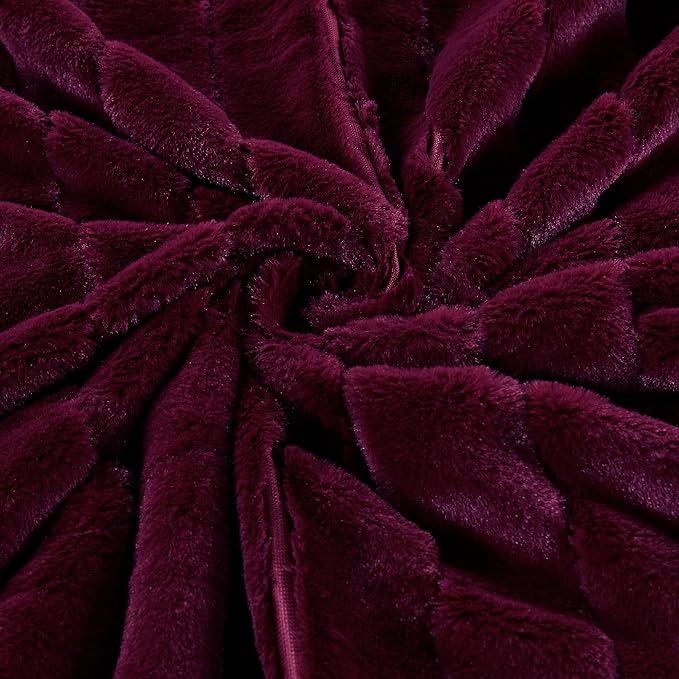Striped Throw Blanket and Pillow Covers Set (No Inserts) for Couch and Bed, Plush Warm Lightweight Fuzzy Faux Fur Blanket for All Seasons (50" x 60", Burgundy)