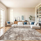 8x8 Square Living Room Area Rug – Washable Modern Neutral Abstract Indoor Rug for Bedroom, Dining Room, Kitchen – Non-Slip Soft Low-Pile Floor Carpet (Brown Beige,8x8)