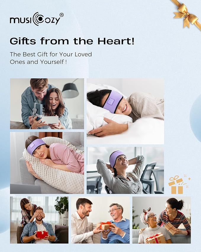 MUSICOZY Sleep Headphones Soft Bamboo Cotton Headband Headphones for Sleeping, Sleep Headphone Wireless Bluetooth 5.4 with Ultra-Thin HD Stereo Speaker for Unique Gifts(Lavender Purple)