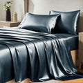 CozyLux Satin Sheets Full Size Sheets - 4 Piece Silky Full Size Bed Sheets, Luxury Steel Blue Full Bed Set with Smooth and Soft Microfiber, Includes 1 Fitted Sheet, 1 Flat Sheet and 2 Pillowcases