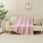 Knitted Throw Blanket 60"X80", Dusty Pink Knit Throws for Bed, Super Soft Boho Chevron Blankets for Couch Sofa Chair Room Decor, Textured Decorative Farmhouse Cozy Lightweight