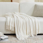 inhand Throw Blanket for Couch Bed,Chunky Chenille Woven Soft Blankets with Tassels, Cozy Boho Farmhouse Fall Winter Decor,Warm for Women,60"x80",Medium Thick-Off White