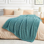 NEWCOSPLAY Super Soft King Blanket Teal Premium Silky Flannel Fleece 3D Waffle Checkered Lightweight Bed Blanket All Season Use (Light Teal, King(90"x110"))