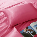 Peach Red Satin Pillowcase Standard Set of 2 with Envelope Closure，Peach Red Silk Pillowcase for Hair and Skin (20x26)