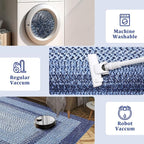 RUGSREAL Runner Rug 2x8 Machine Washable Hallway Runner Rug Entryway Long Runner Carpet Braided Printed Throw Mat Non Slip Kitchen Mat Living Room Rustic Carpet for Bedroom Dining Room, Navy